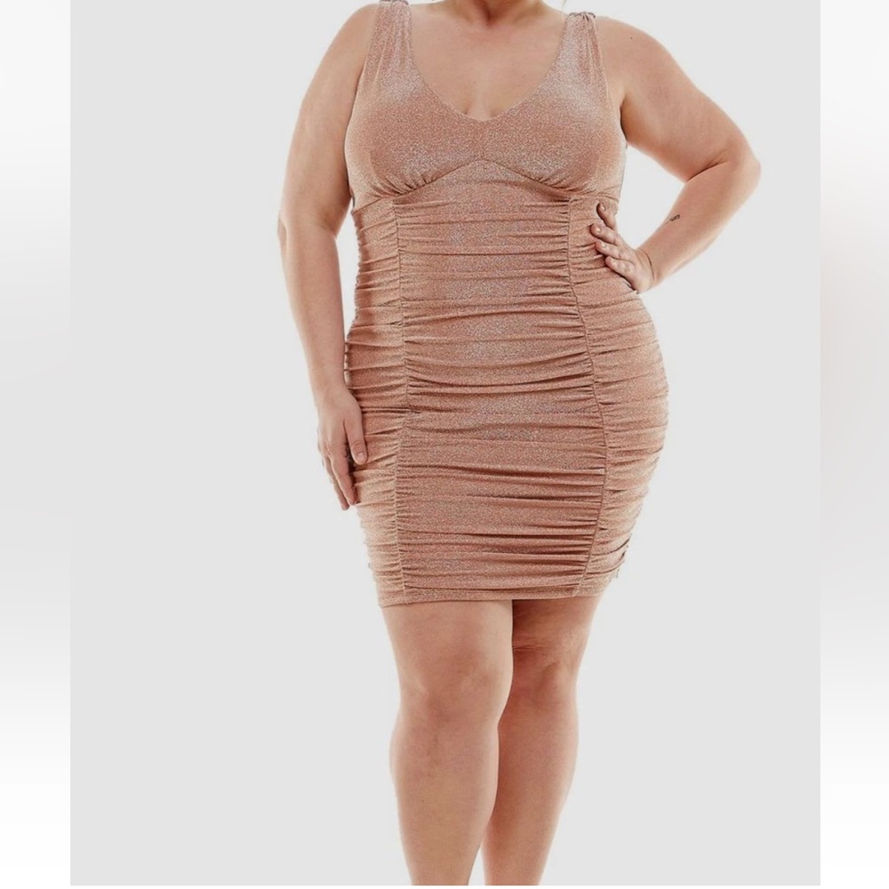 City Studios Terracotta Metallic Ruched Bodycon Sleeveless Dress Plus 14W NWT